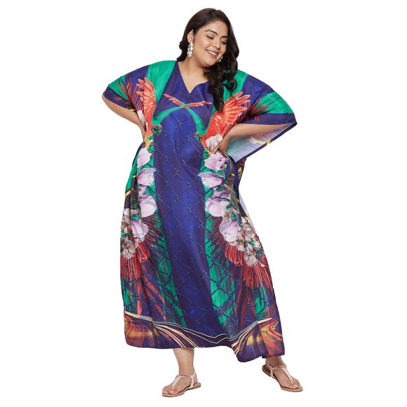 Gypsie Blu Kimono Sleeves V-Neck Maxi Dress Comfy Moo Moos Beachwear Kaftan - Picture 4 of 10
